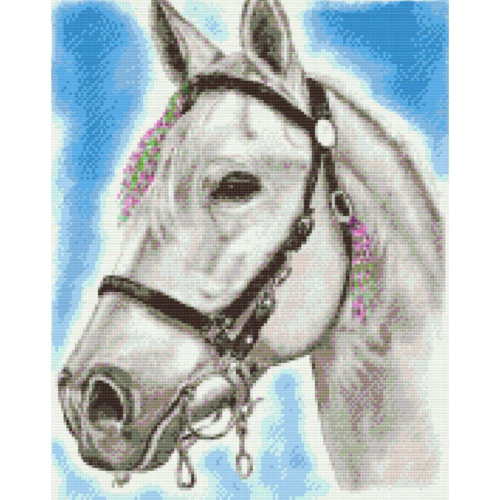 Hvid hest - Premium - Firkantede sten - 80 x 100 cm - Lærred, sten, pen, bakke, gele, poser til stenene - Med saml-selv-ramme