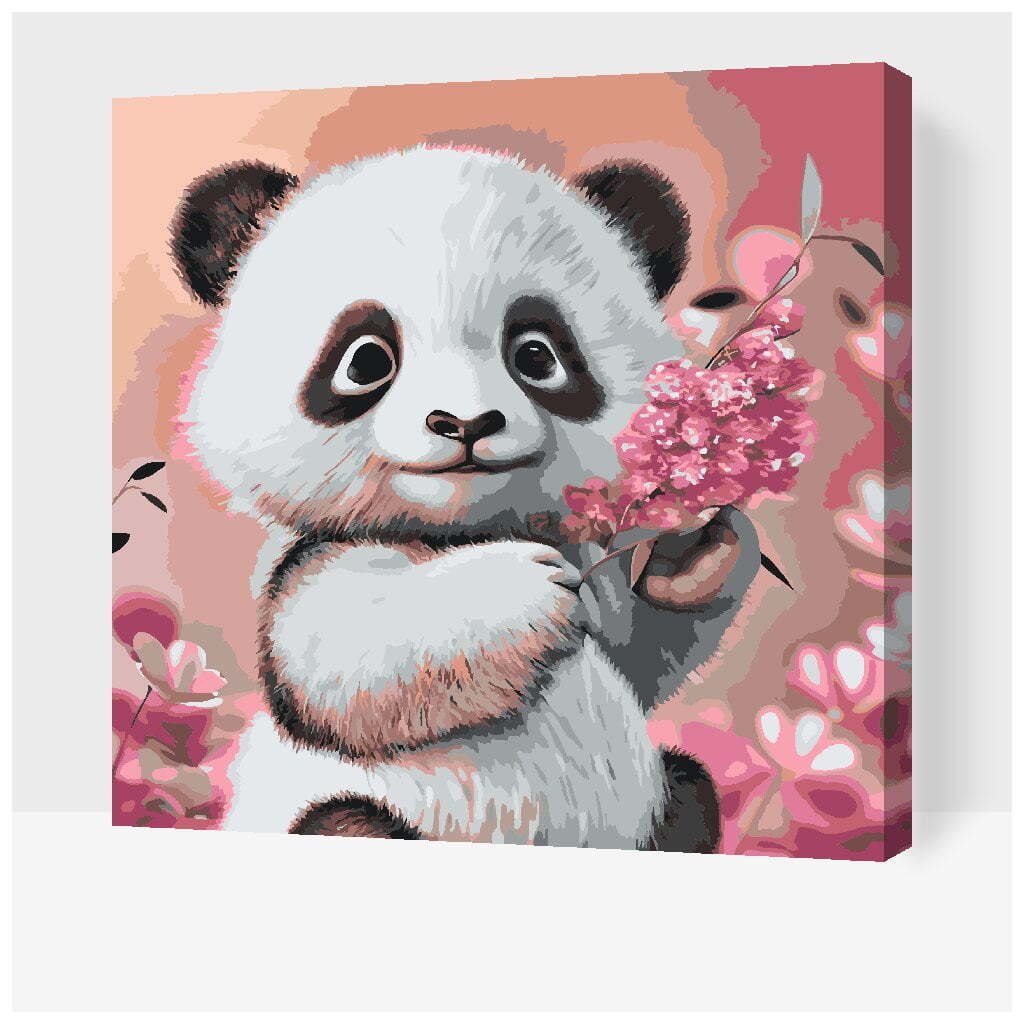 Sød panda - Paint by Numbers Premium - 80 x 80 cm - Med saml-selv-ramme