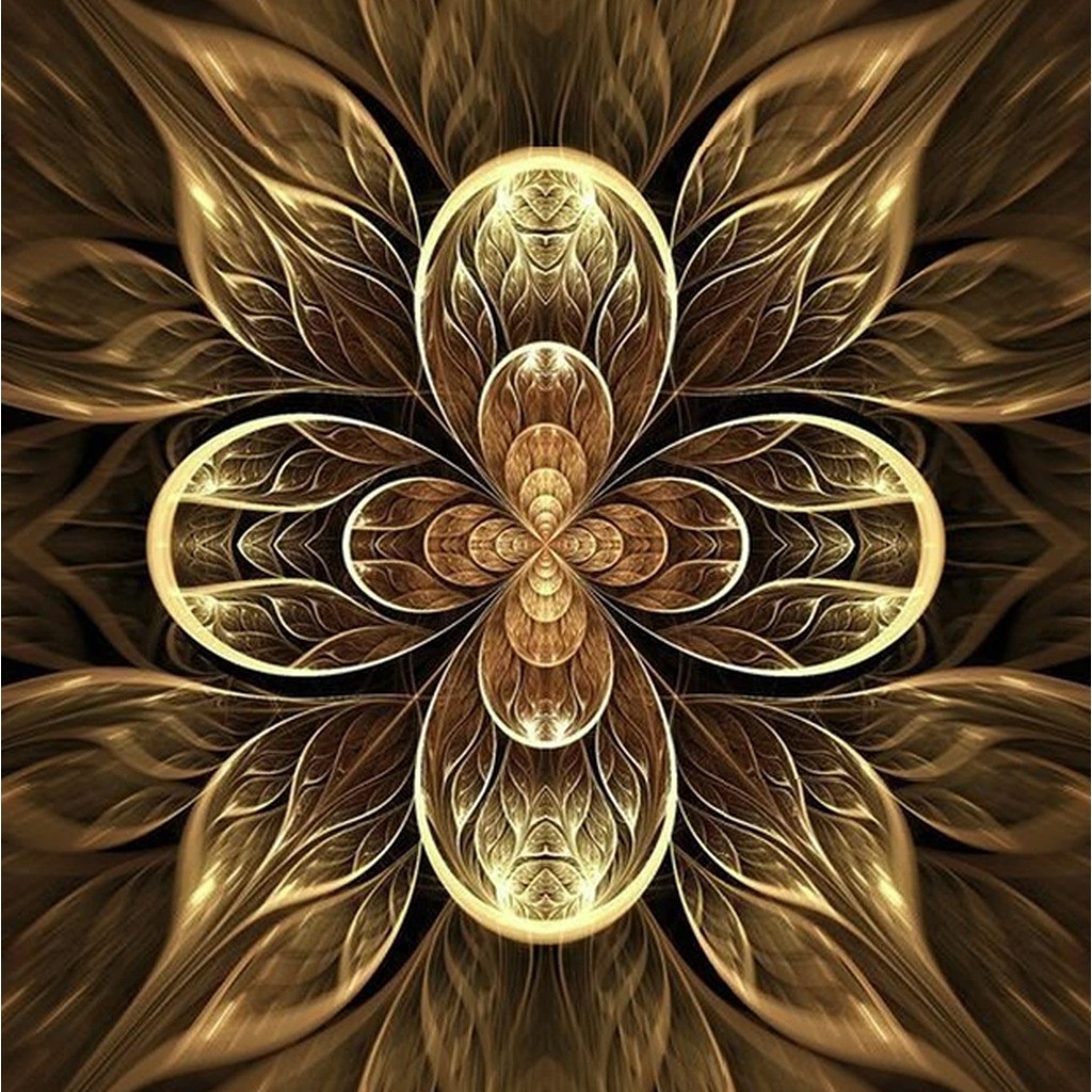 Mandala - Guldblomst - Firkantede sten - 40 x 40 cm - Lærred, sten, pen, bakke, gele