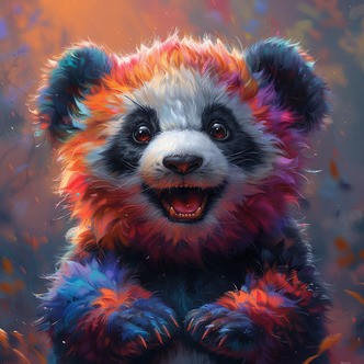 Farverig panda - Premium - Firkantede sten - 50 x 50 cm - Opspændt på ramme - Lærred, sten, pen, bakke, gele, poser til stenene