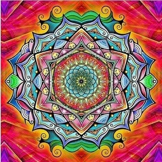 Mandala 1 - Runde sten - 40 x 40 cm - Lærred, sten, pen, bakke, gele