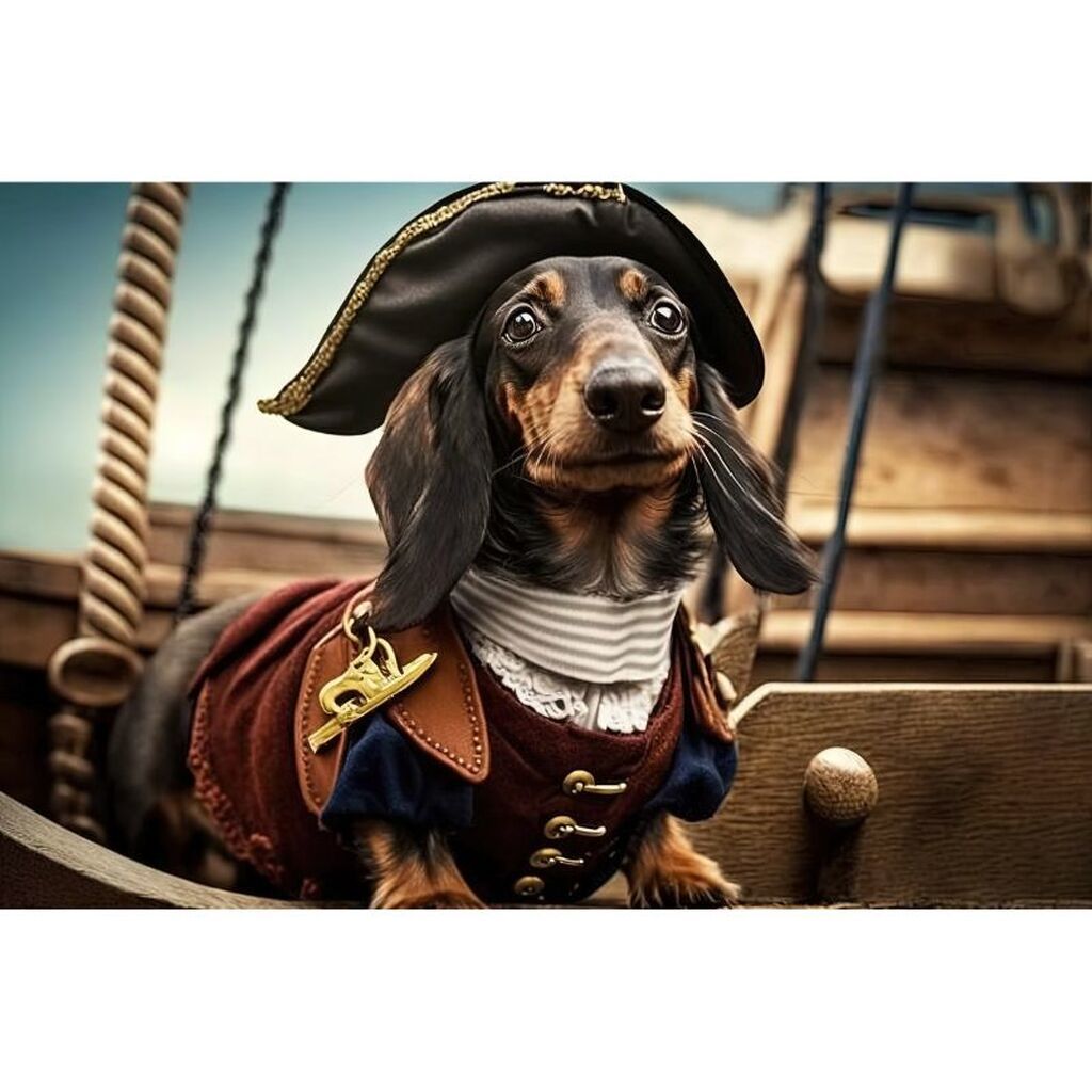 Pirat-hund - Premium - Firkantede sten - 120 x 80 cm - Lærred, sten, pen, bakke, gele, poser til stenene - Opspændt på ramme