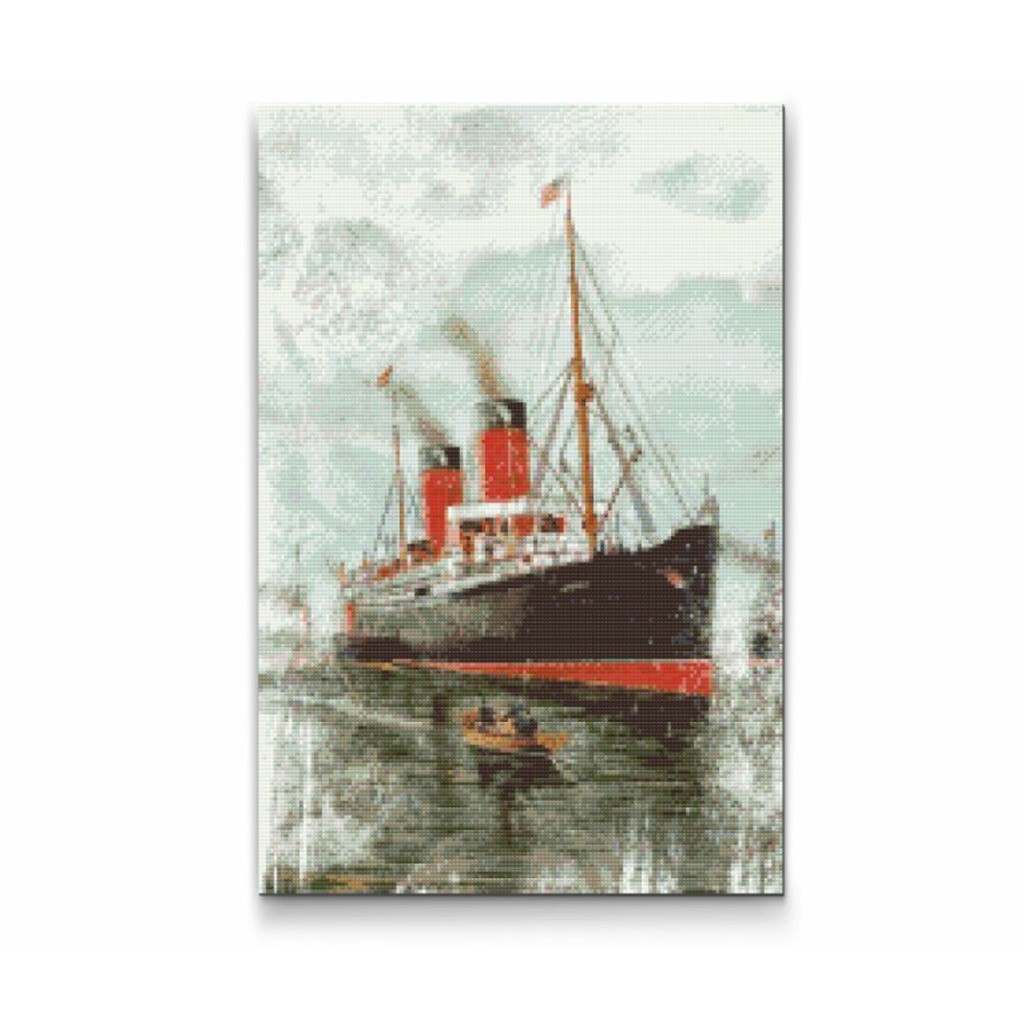 Skib på havet - Premium - Firkantede sten - 60 x 80 cm - Lærred, sten, pen, bakke, gele, poser til stenene - med-saml-selv-ramme