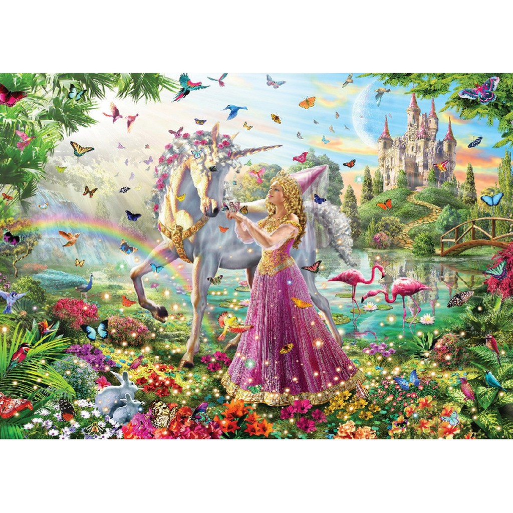 Prinsesse og enhjørning 2 - Firkantede sten - 70 x 50 cm - Lærred, sten, pen, bakke, gele, poser til stenene
