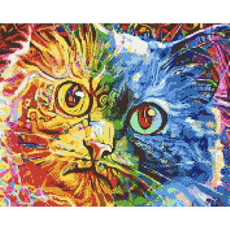 Farverig kat 3 - Premium - Firkantede sten - 40 x 30 cm - Lærred, sten, pen, bakke, gele, poser til stenene - Opspændt på ramme