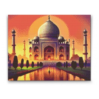 Taj Mahal - Premium - Runde sten - 80 x 60 cm - Lærred, sten, pen, bakke, gele, poser til stenene - Uden ramme