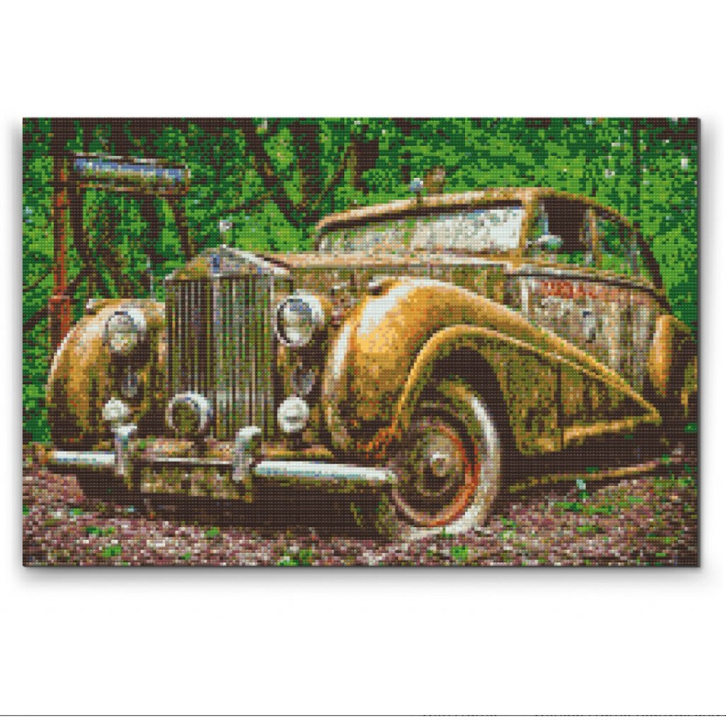 Rolls Royce - Premium - Runde sten - 120 x 80 cm - Lærred, sten, pen, bakke, gele, poser til stenene - Opspændt på ramme