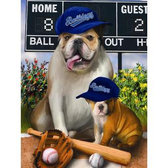 Baseball hunde - Runde sten - 45 x 60 cm - Lærred, sten, pen, bakke, gele, poser til stenene