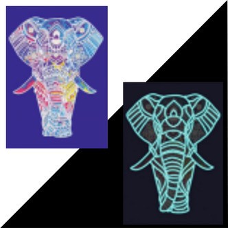 Blålig elefant i selvlysende diamanter