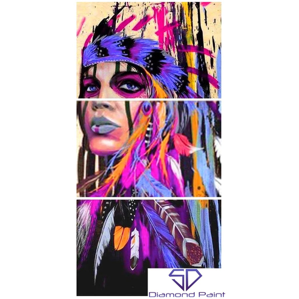 Indianer i flere dele - Firkantede sten - 40 x 60 cm - Lærred, sten, pen, bakke, gele