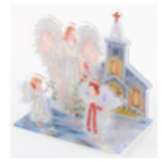 3D-billede af engle foran kirke