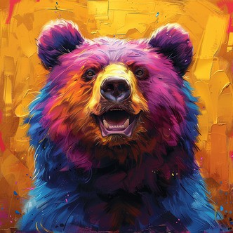 Farverig bjørn - Premium - Firkantede sten - 50 x 50 cm - Opspændt på ramme - Lærred, sten, pen, bakke, gele, poser til stenene