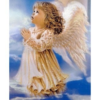 Lille engel med vinger - Firkantede sten - 50 x 60 cm - Lærred, sten, pen, bakke, gele