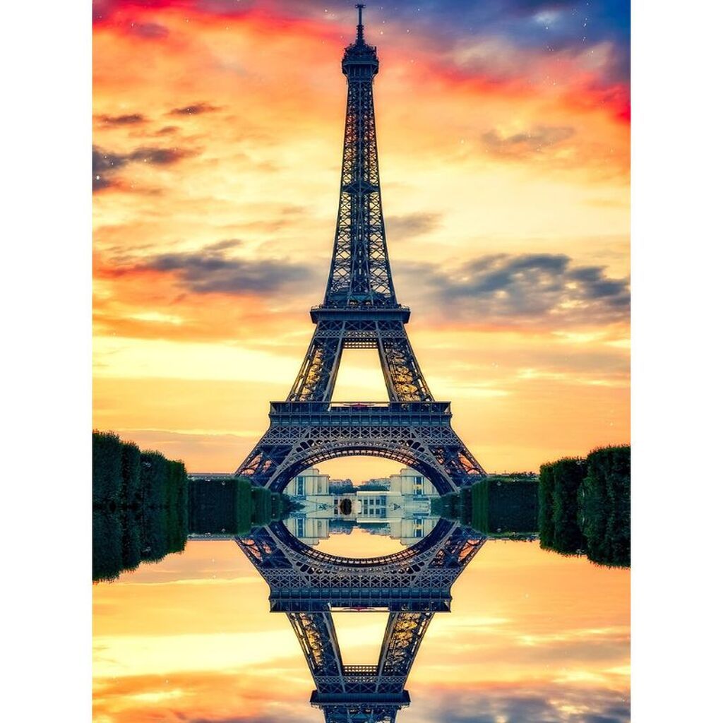 Eiffeltårnet - Premium - Firkantede sten - 80 x 100 cm - Lærred, sten, pen, bakke, gele, poser til stenene - med-saml-selv-ramme