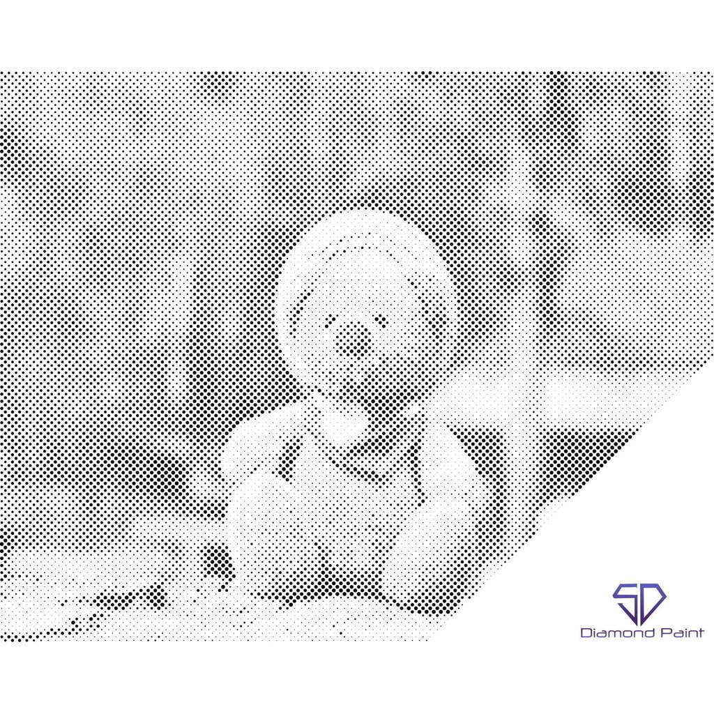 Mal med Prikker - Bamse med hat - Opspændt på ramme - 100 x 80 cm