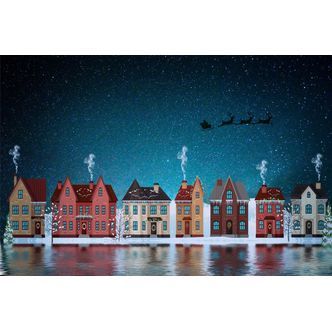 Huse med flyvende julemand - Firkantede sten - 75 x 50 cm - Lærred, sten, pen, bakke, gele