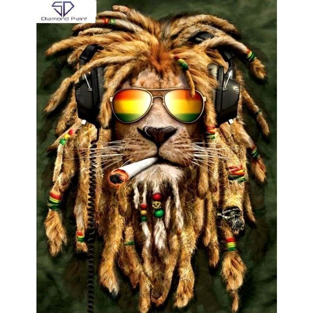 Rasta Løve - Runde sten - 60 x 80 cm - Lærred, sten, pen, bakke, gele, poser til stenene