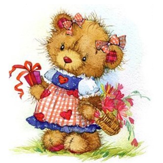 Bamse med gave - Firkantede sten - 50 x 50 cm - Lærred, sten, pen, bakke, gele