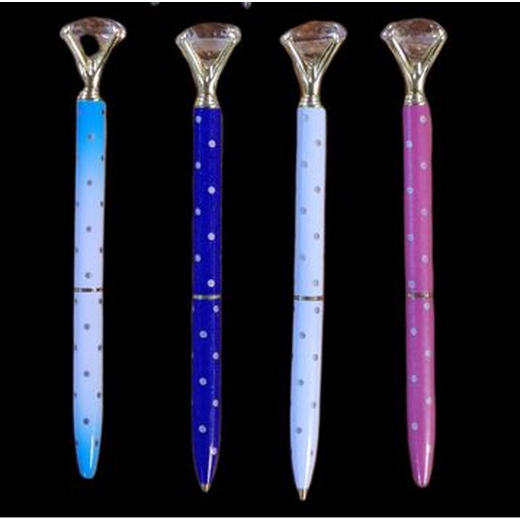 Pen med prikker og stor diamant - Hvid