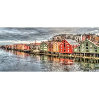 Rækkehuse i Trondheim - Runde sten - 90 x 40 cm - Lærred, sten, pen, bakke, gele