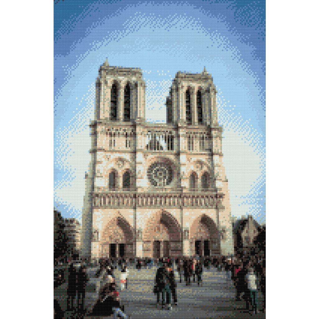 Notre Dame Katedralen (C) - Premium - Firkantede sten - 60 x 80 cm - Lærred, sten, pen, bakke, gele, poser til stenene - med-saml-selv-ramme