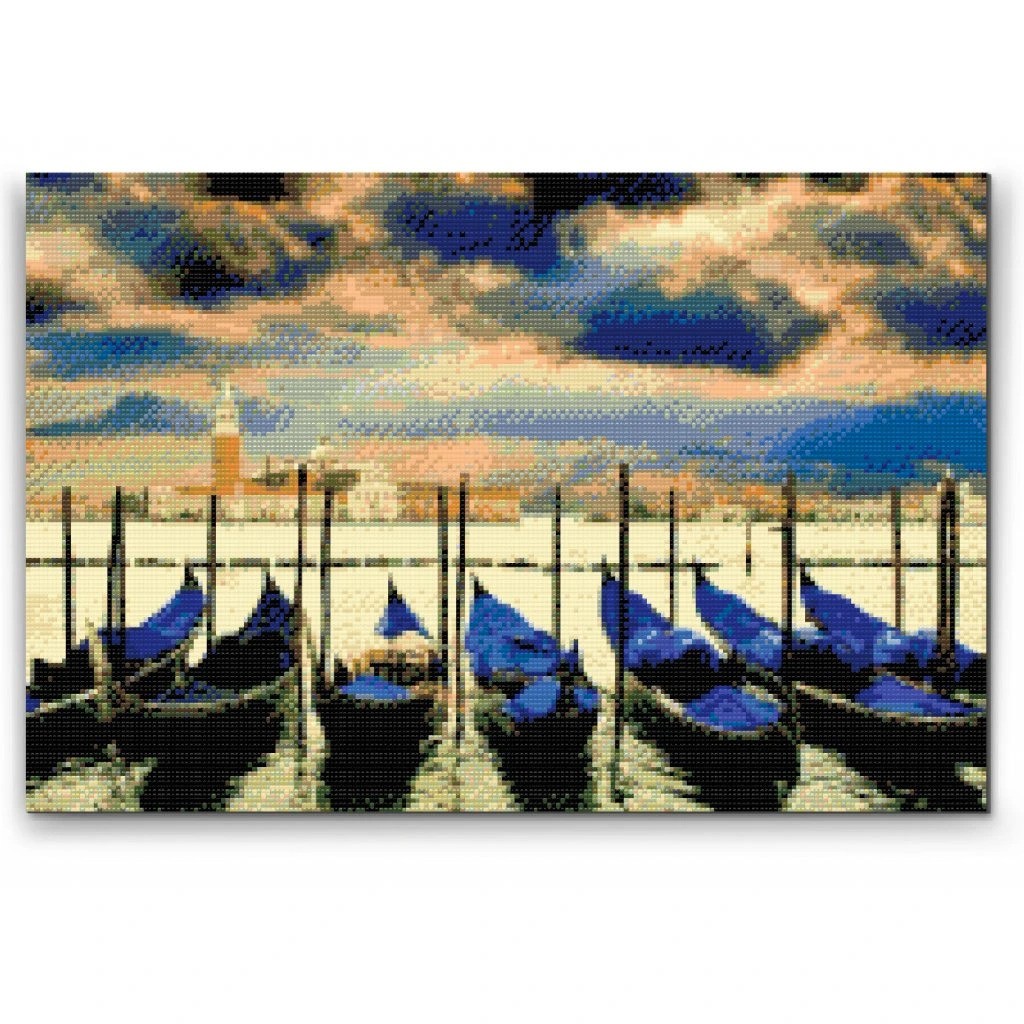 Venedig - Premium - Firkantede sten - 60 x 40 cm - Lærred, sten, pen, bakke, gele, poser til stenene - Med saml-selv-ramme