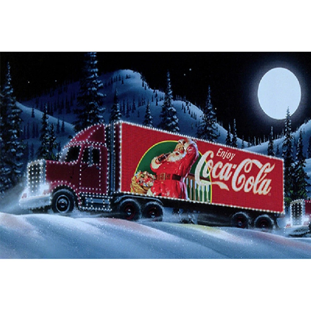Coca Cola lastbil i snelandskab - Firkantede sten - 80 x 55 cm - Lærred, sten, pen, bakke, gele