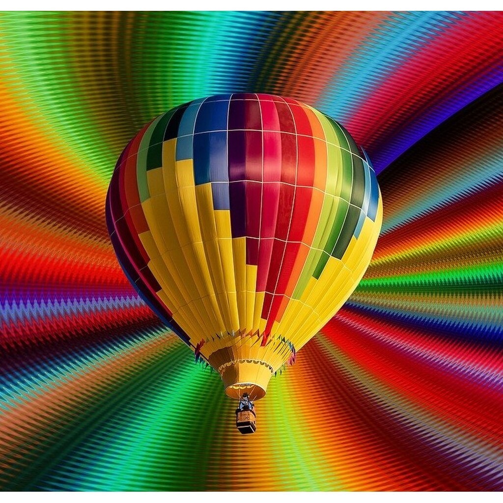 Farverig luftballon Luftballon E - Runde sten - 50 x 50 cm - heldaekkende - Lærred, sten, pen, bakke, gele