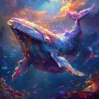 Farverig hval - Premium - Firkantede sten - 80 x 80 cm - Uden ramme - Lærred, sten, pen, bakke, gele, poser til stenene