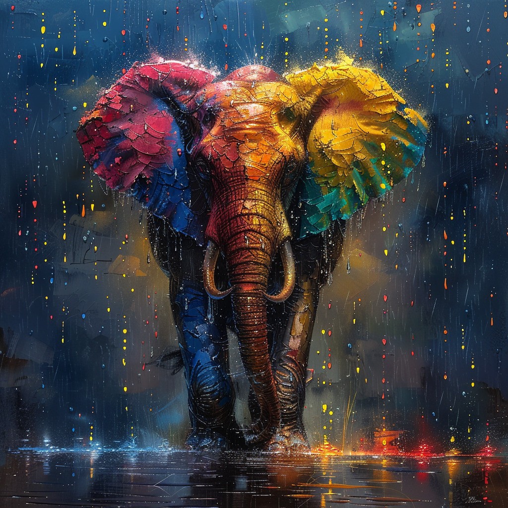 Farverig elefant - Premium - Firkantede sten - 80 x 80 cm - Med saml-selv-ramme - Lærred, sten, pen, bakke, gele, poser til stenene