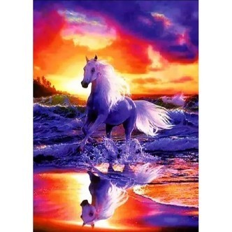 Hest ved strand ved solnedgang - Firkantede sten - 50 x 70 cm - Lærred, sten, pen, bakke, gele, poser til stenene