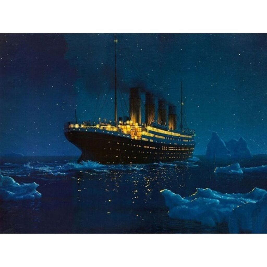 Titanic 3 - Runde sten - 60 x 45 cm - Lærred, sten, pen, bakke, gele