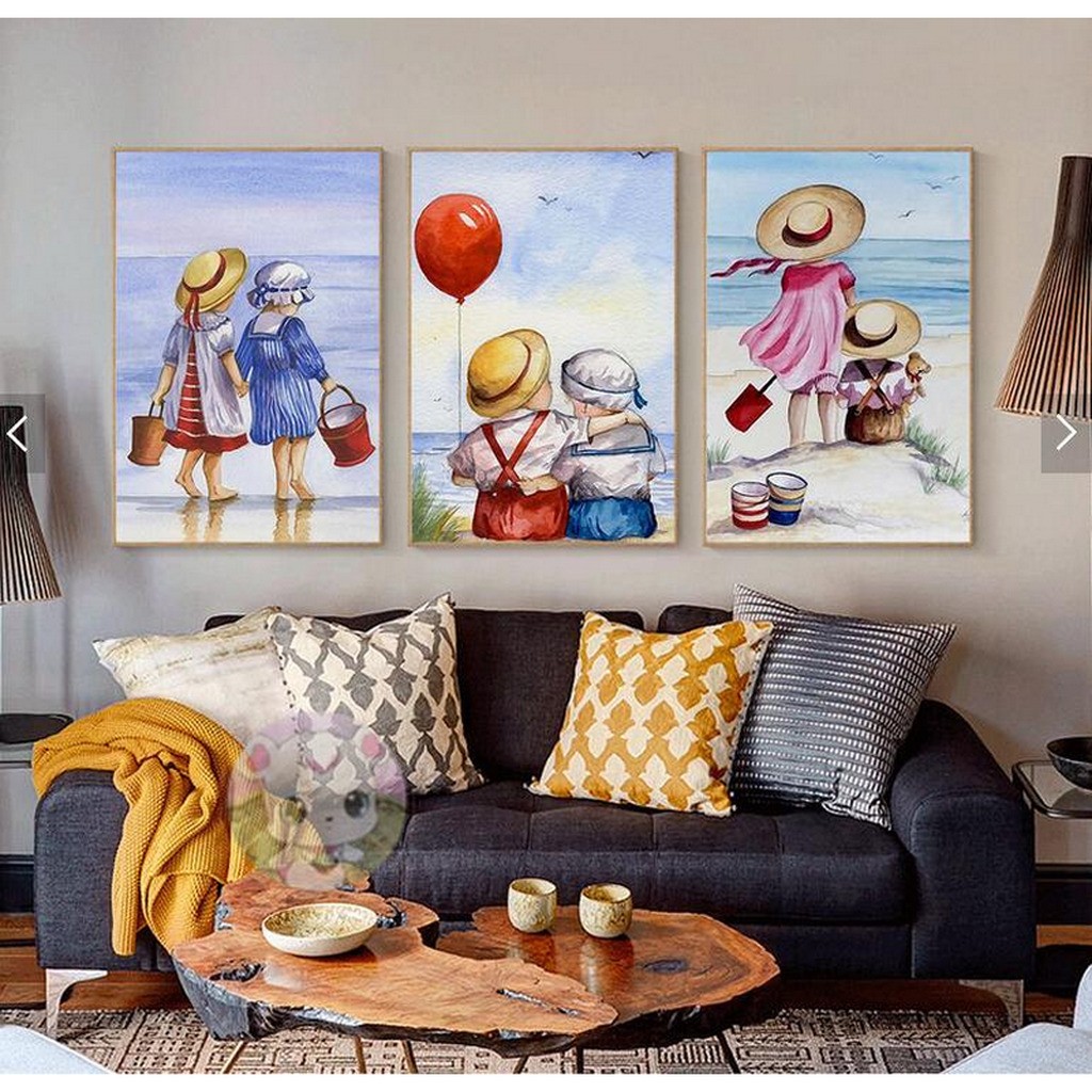 Legende børn - 3-delt - Firkantede sten - Lærred, sten, pen, bakke, gele