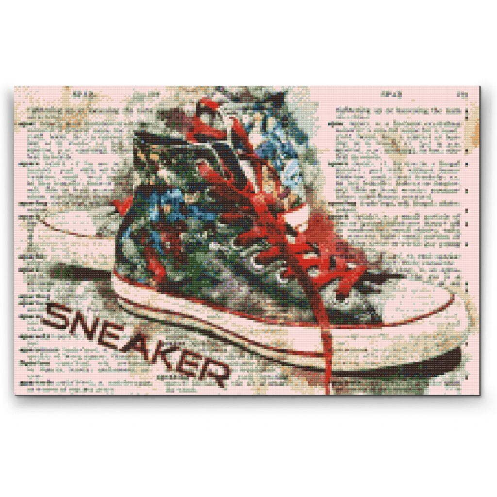 Converse sneakers - Premium - Runde sten - 80 x 60 cm - Lærred, sten, pen, bakke, gele, poser til stenene - med-saml-selv-ramme