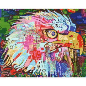 Farverig ørn - Premium - Firkantede sten - 80 x 60 cm - Lærred, sten, pen, bakke, gele, poser til stenene - Uden ramme