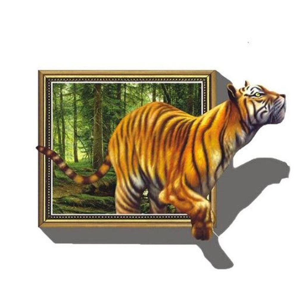 Tiger ud af skov - Firkantede sten - 50 x 50 cm - Lærred, sten, pen, bakke, gele