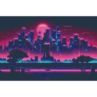 Natbyen - Premium - Firkantede sten - 80 x 60 cm - Lærred, sten, pen, bakke, gele, poser til stenene - Opspændt på ramme