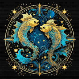 Stjernetegn fisken (C) - Premium - Firkantede sten - 50 x 50 cm - med-saml-selv-ramme - Lærred, sten, pen, bakke, gele, poser til stenene