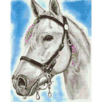 Hvid hest - Premium - Runde sten - 30 x 40 cm - Lærred, sten, pen, bakke, gele, poser til stenene - Uden ramme