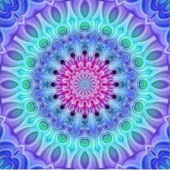 Mandala 14 - Runde sten - 40 x 40 cm - Lærred, sten, pen, bakke, gele