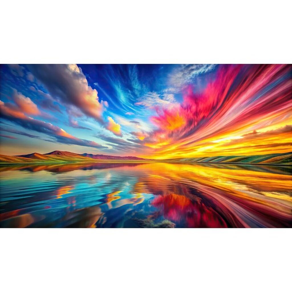 Farverig solnedgang - Premium - Firkantede sten - 80 x 60 cm - Lærred, sten, pen, bakke, gele, poser til stenene - Opspændt på ramme