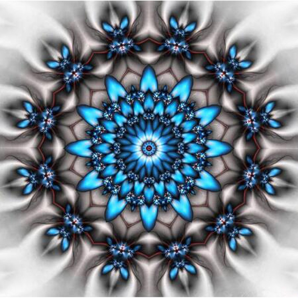 Mandala 12 - Firkantede sten - 40 x 40 cm - Lærred, sten, pen, bakke, gele