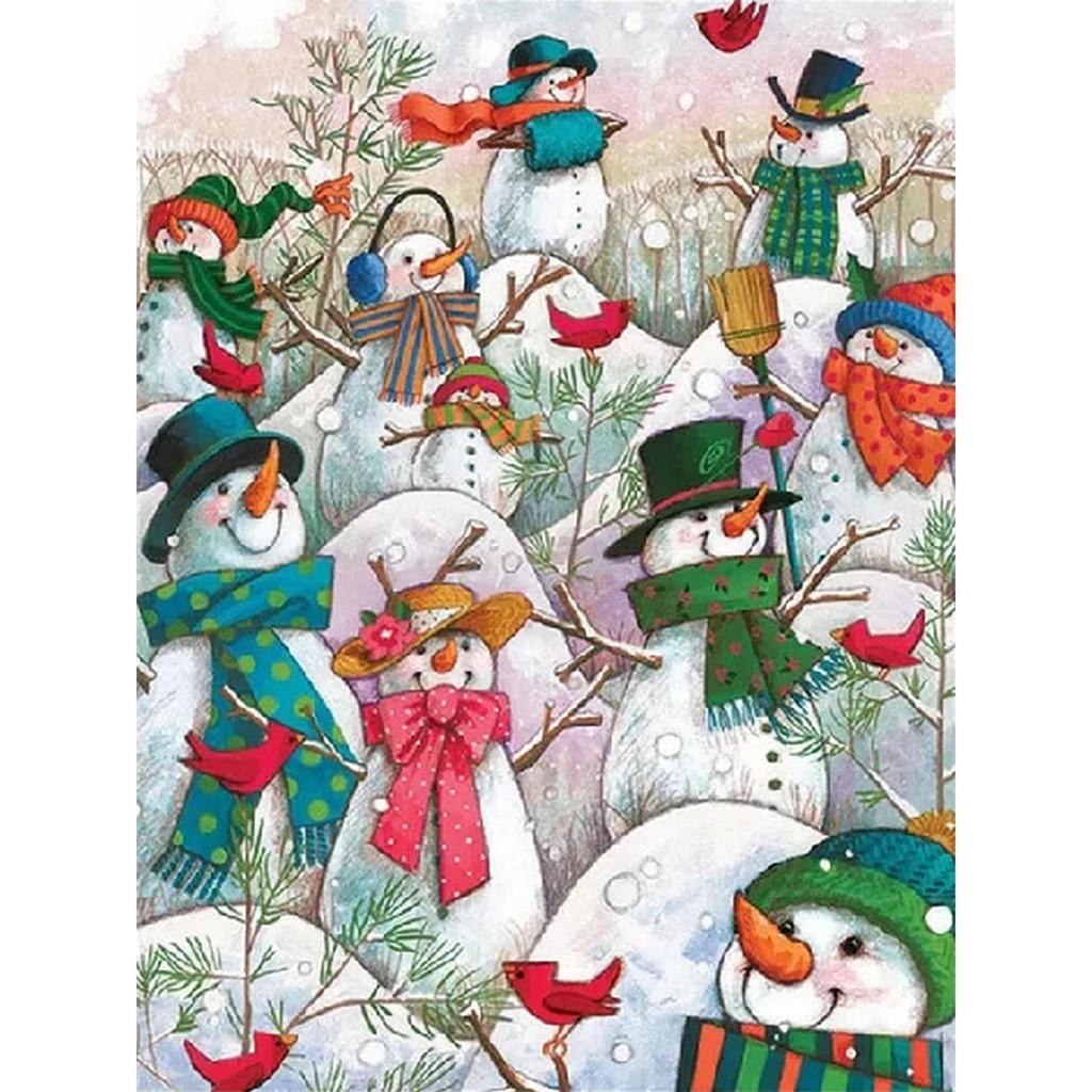 Mange snemænd - Firkantede sten - 45 x 60 cm - Lærred, sten, pen, bakke, gele, poser til stenene