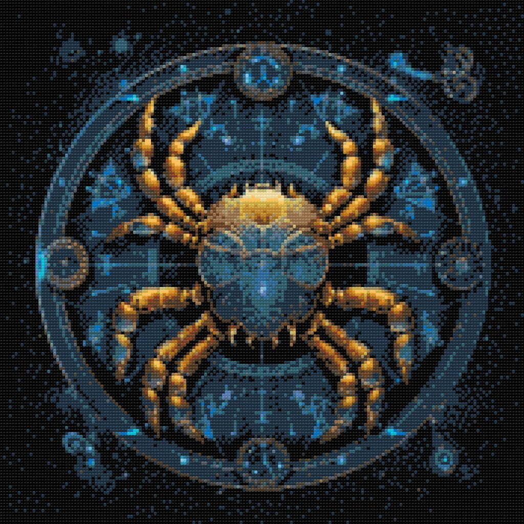 Stjernetegn krebsen (C) - Premium - Runde sten - 80 x 80 cm - med-saml-selv-ramme - Lærred, sten, pen, bakke, gele, poser til stenene