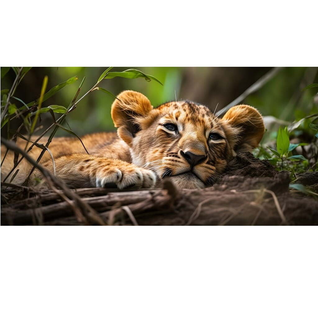 Gepard slapper af - Runde sten - 80 x 40 - Lærred, sten, pen, bakke, gele