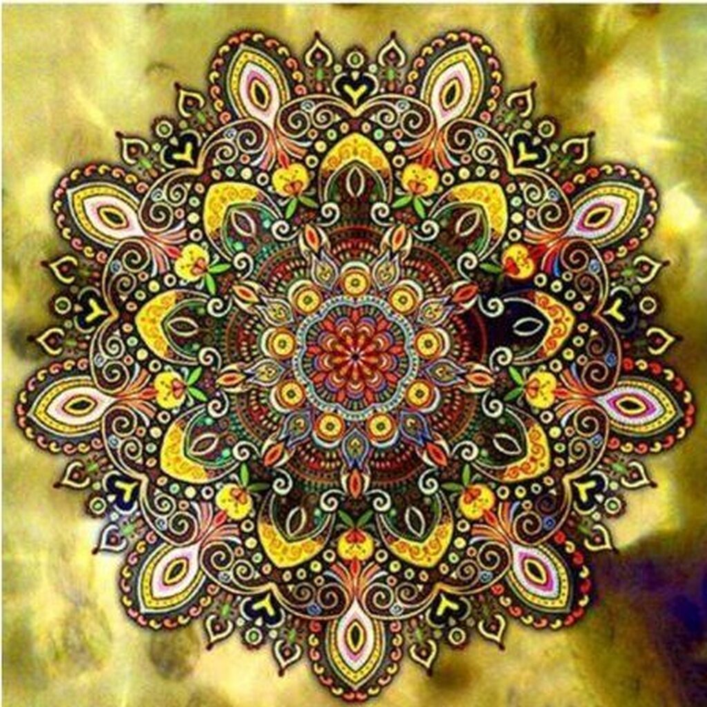 Mandala 10 - Firkantede sten - 40 x 40 cm - Lærred, sten, pen, bakke, gele