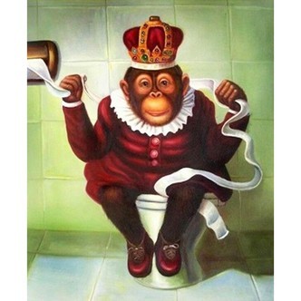 Abekonge på toilet - Firkantede sten - 50 x 60 cm - Lærred, sten, pen, bakke, gele