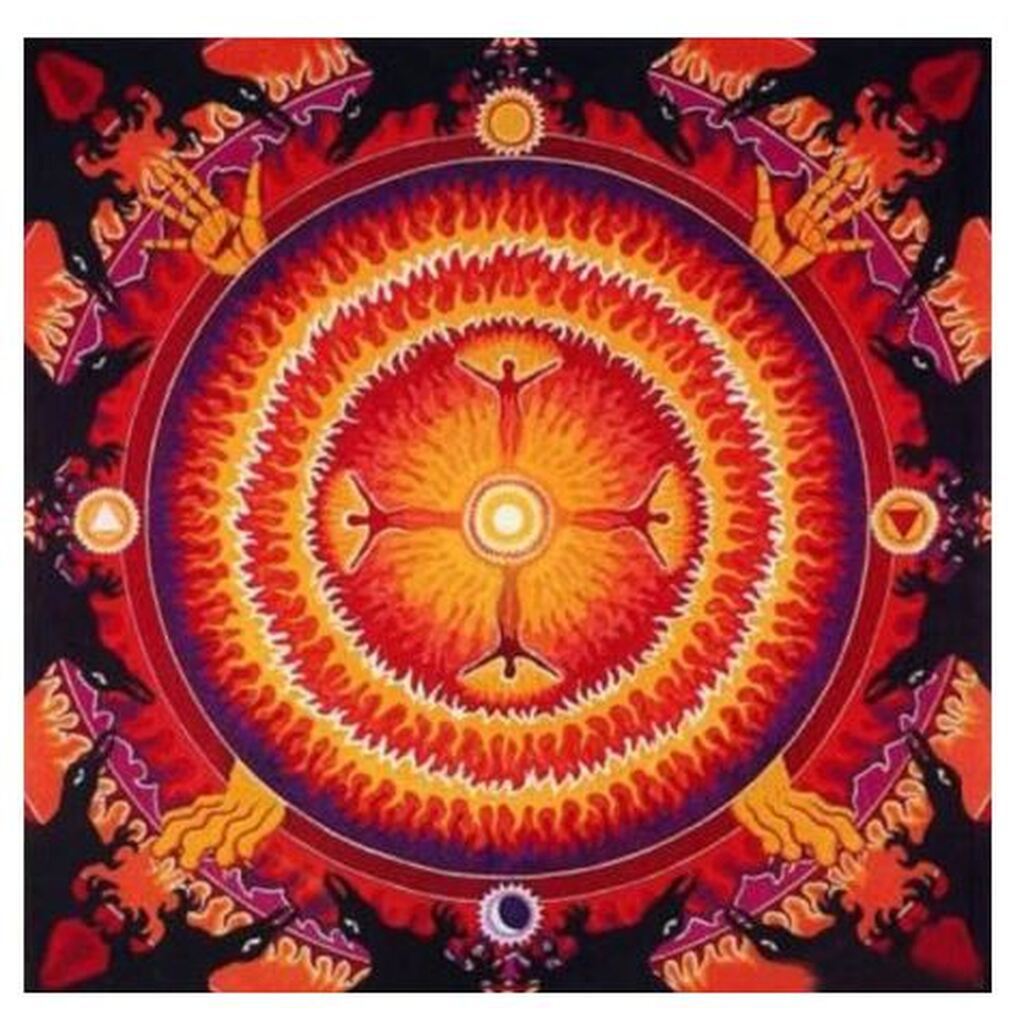 Mandala 6 - Runde sten - 40 x 40 cm - Lærred, sten, pen, bakke, gele
