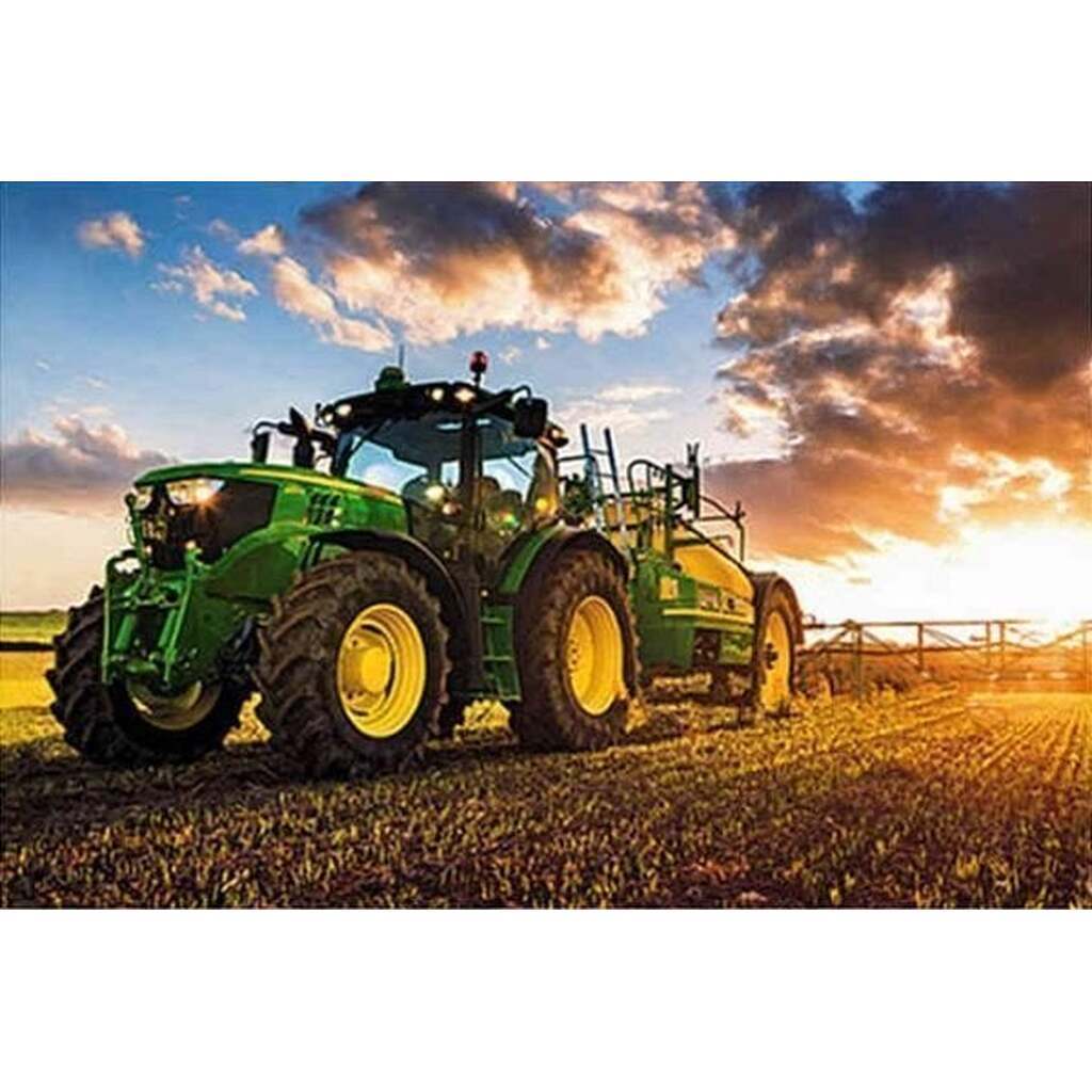 John Deer traktor med sprøjtevogn - Firkantede sten - 60 x 40 cm - Lærred, sten, pen, bakke, gele, poser til stenene