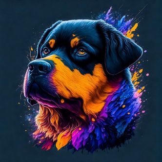 Hund med farver 2 - Runde sten - 50 x 50 cm - Lærred, sten, pen, bakke, gele